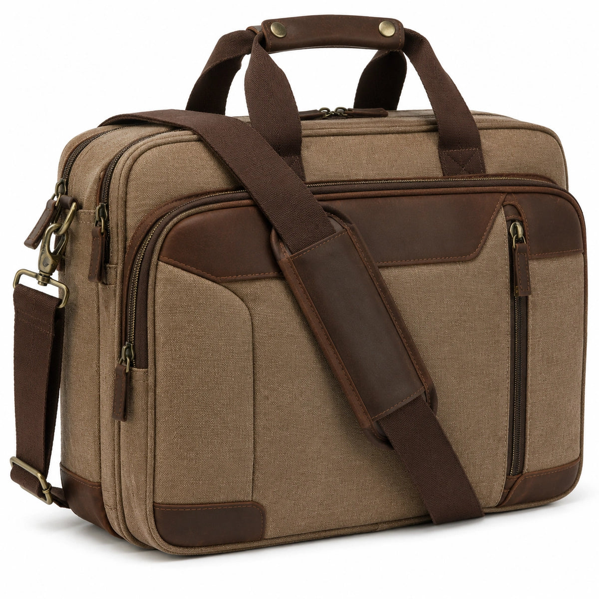 Aktentasche 42 x 12 x 32 cm aus Canvas in Khaki Braun mit Schultergurt