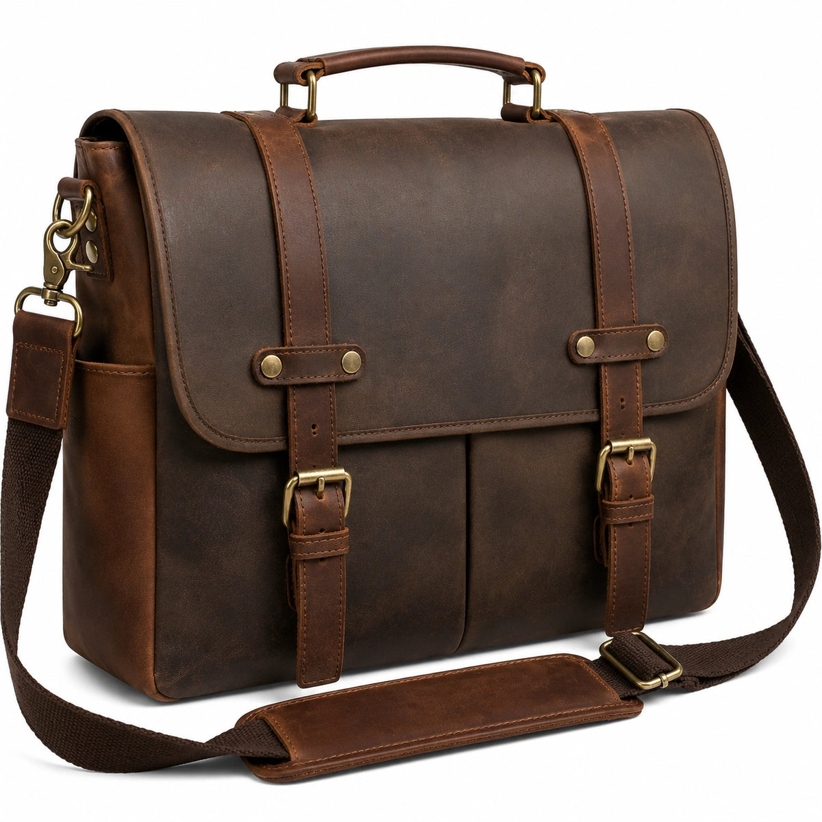 Aktentasche 40 x 12 x 30 cm aus braunem Leder mit Schultergurt im Vintage-Stil