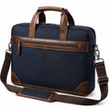 Laptoptasche 40 cm Textil Dunkelblau Braun mit Schultergurt und Reißverschluss