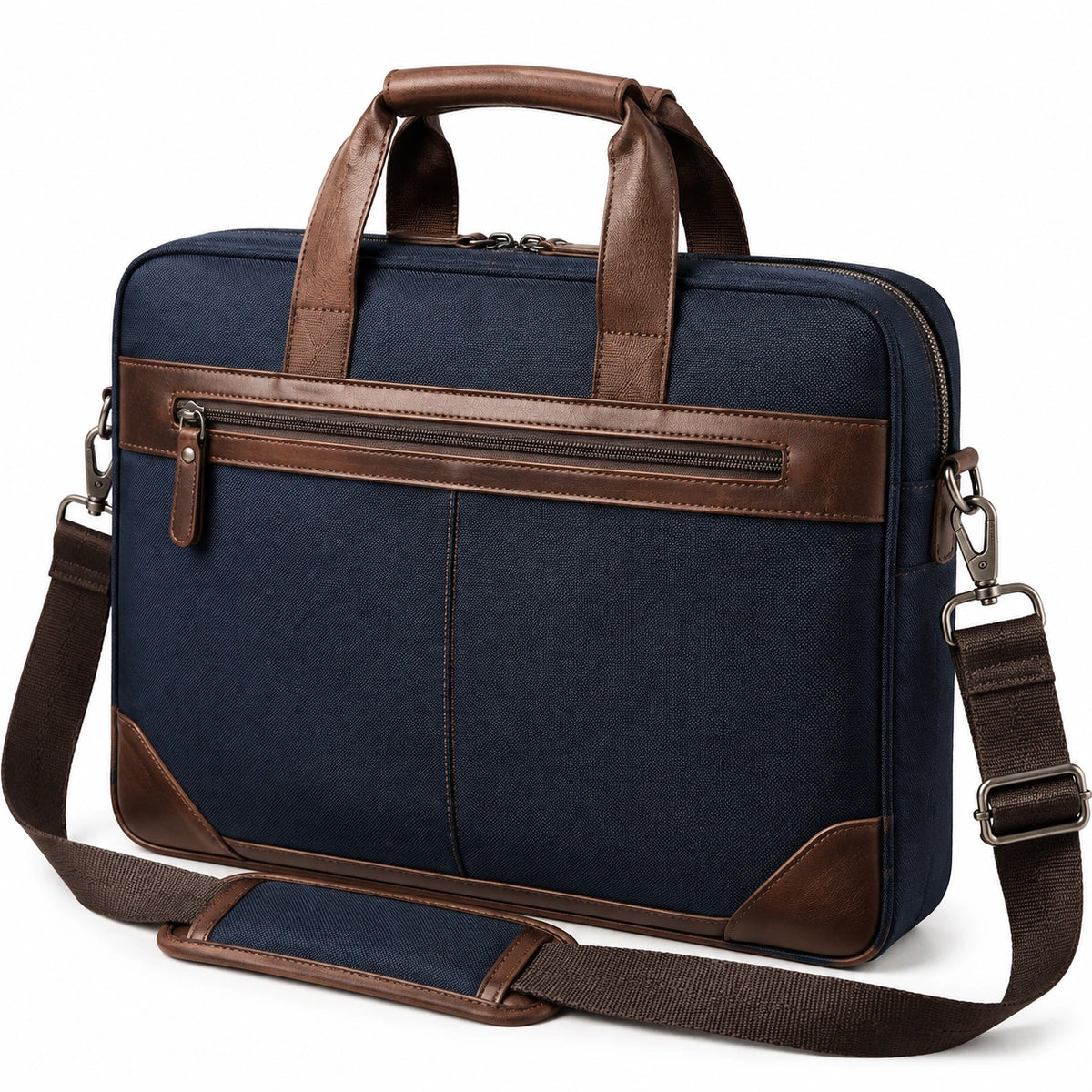 Laptoptasche 40 cm Textil Dunkelblau Braun mit Schultergurt und Reißverschluss