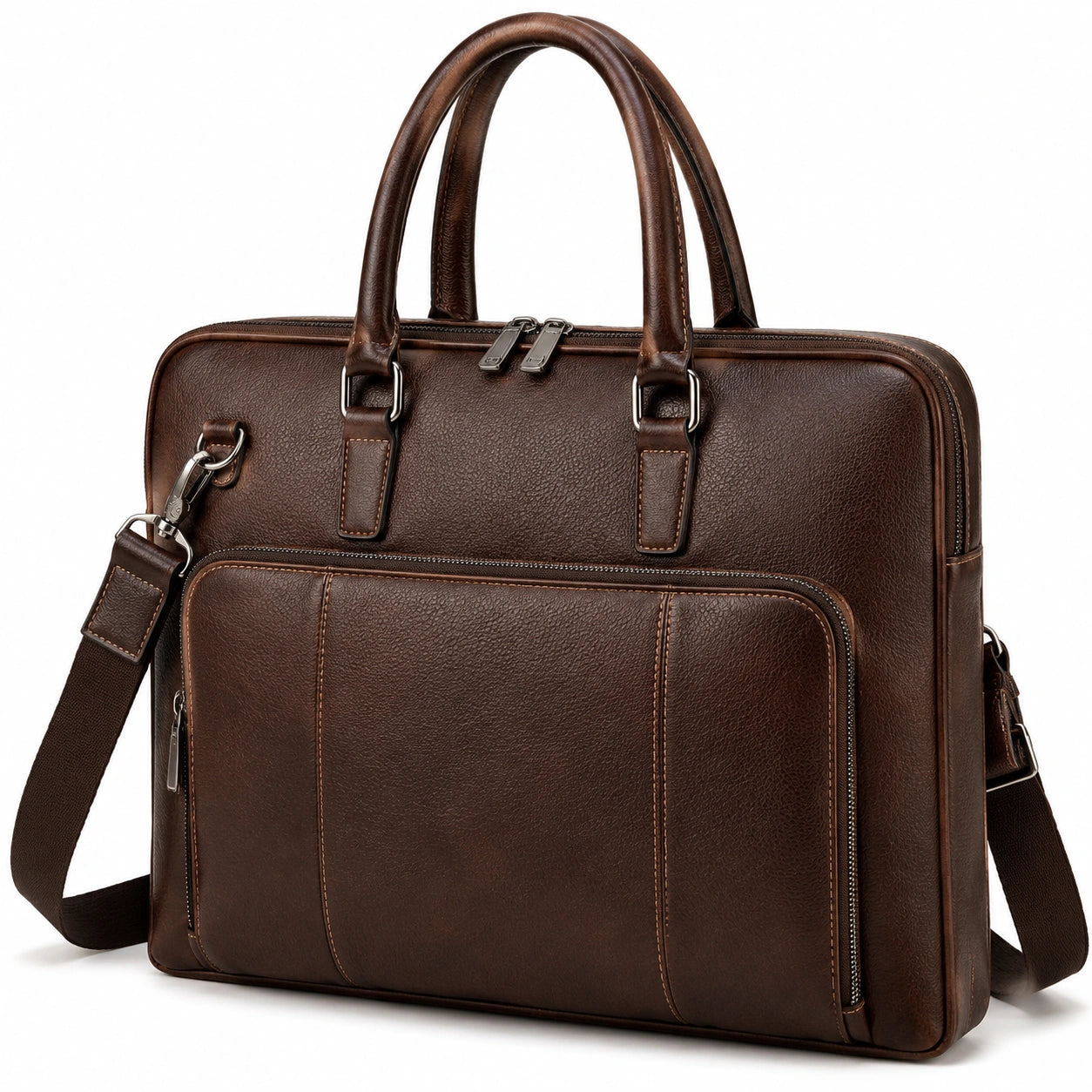 Laptoptasche 40 x 30 x 10 cm in Kunstleder Braun mit Schultergurt und Reißverschluss