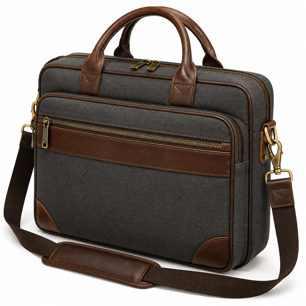Laptoptasche 40 x 30 x 10 cm Textil dunkelgrau/braun mit Schultergurt für Büro
