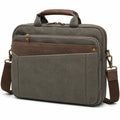 Laptoptasche 40 cm aus Textil und Kunstleder Grau Braun mit Schultergurt