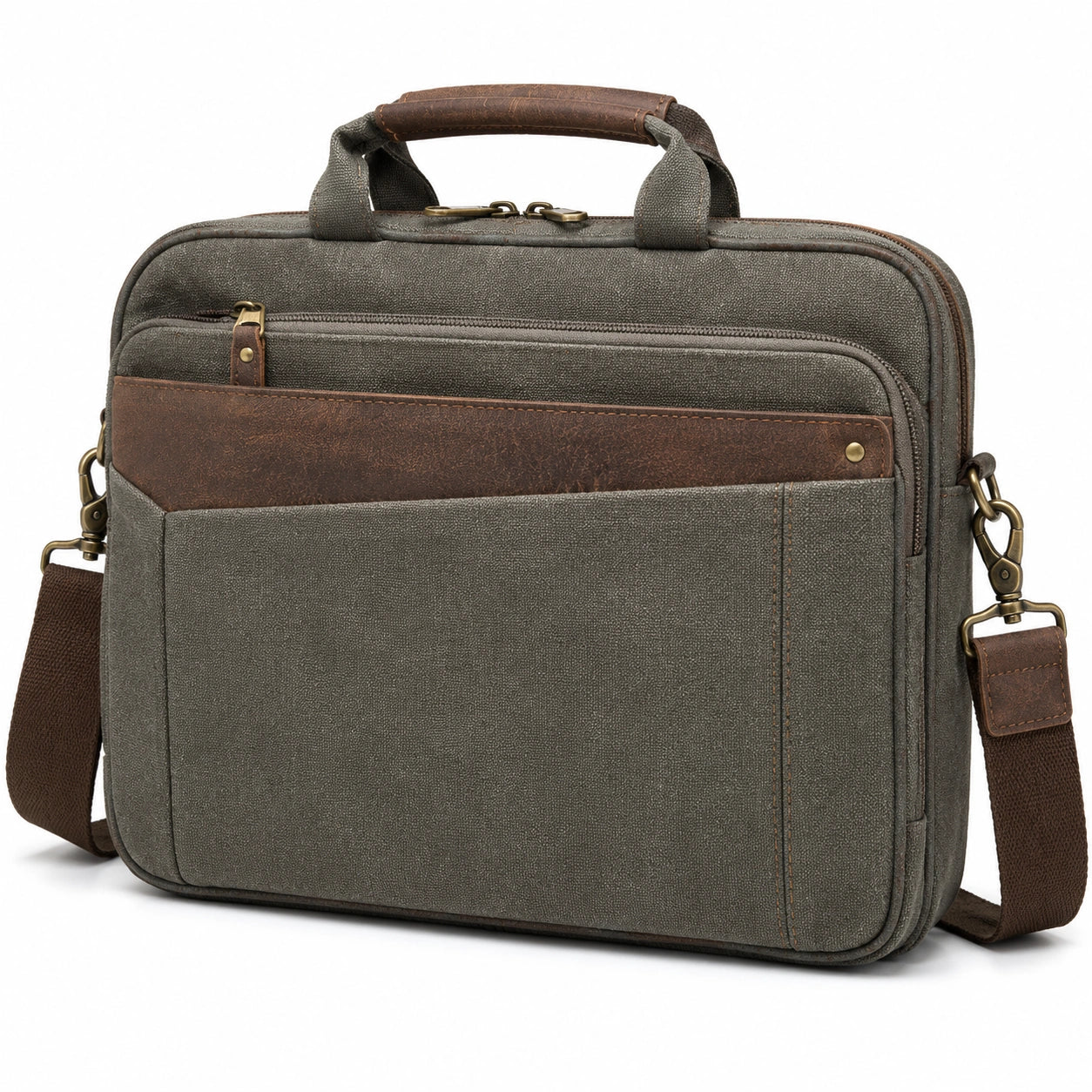 Laptoptasche 40 cm aus Textil und Kunstleder Grau Braun mit Schultergurt