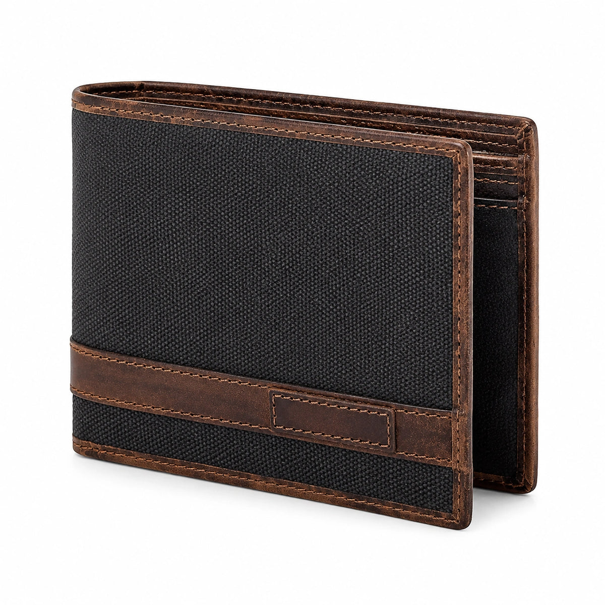 Geldbörse 12 cm x 9 cm Textil Kunstleder Schwarz Braun - Klappformat mit Kartenfächern