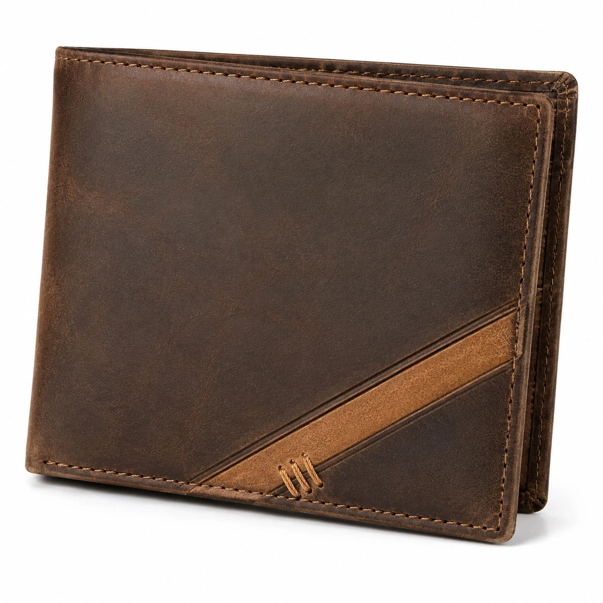 Geldbörse 12 x 9.5 x 1.5 cm aus braunem Leder mit Kartenfach im Vintage-Stil