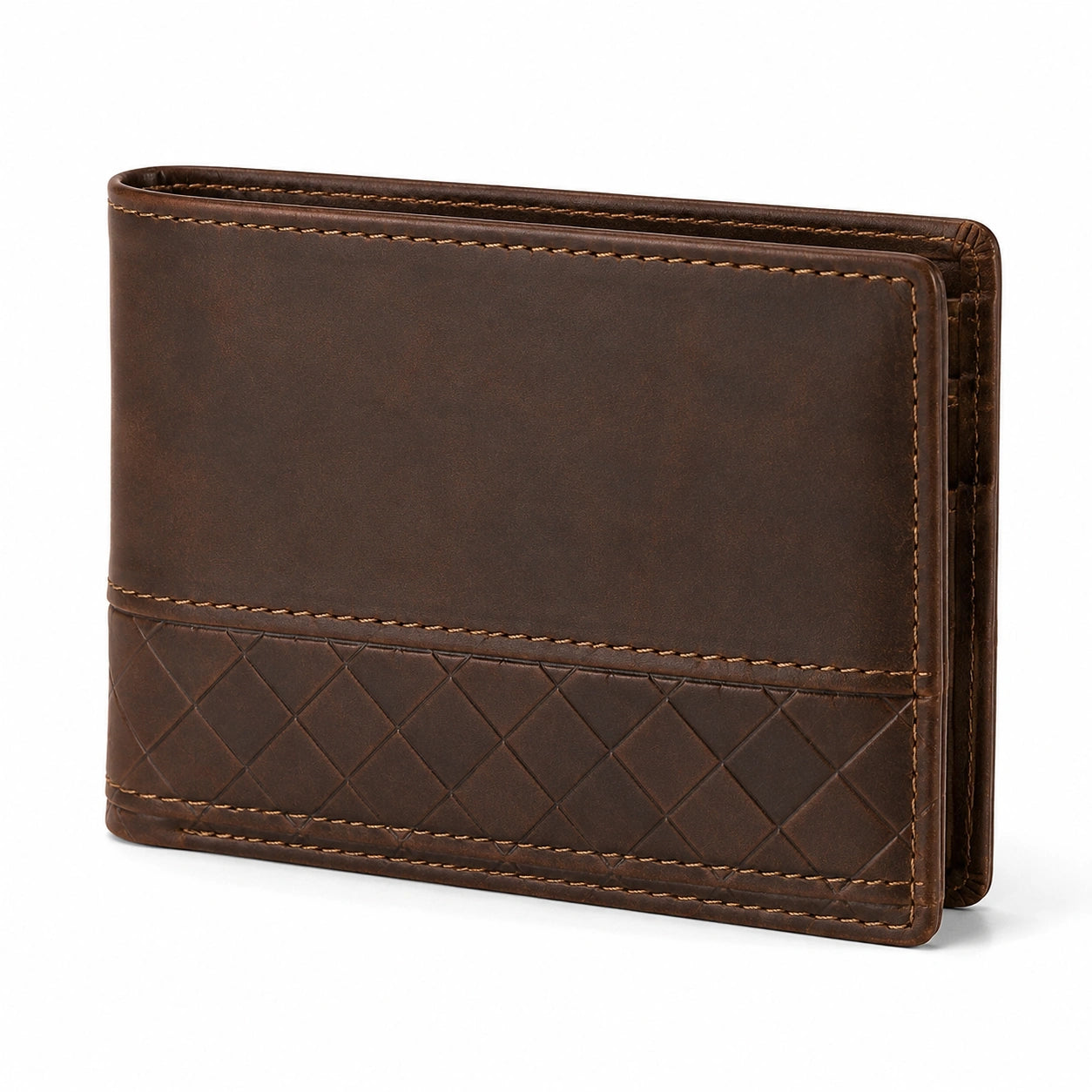 Geldbörse 12 x 9.5 x 1.5 cm aus Leder Braun mit Rautenprägung Faltbar