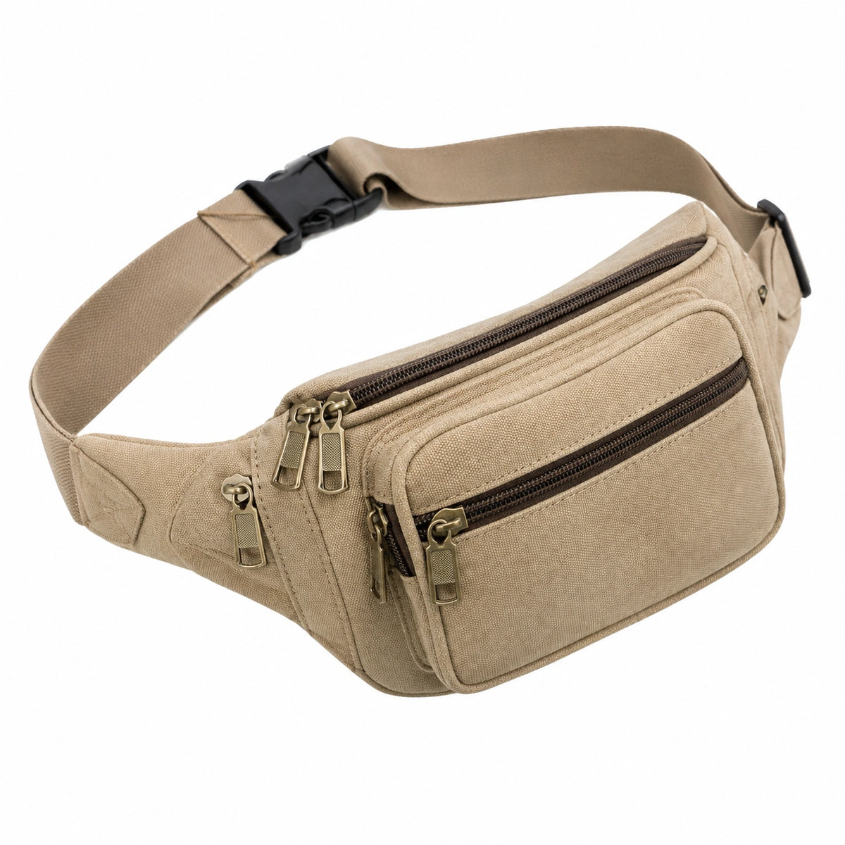 Gürteltasche 30 x 15 x 8 cm aus Textilgewebe Beige mit mehreren Reißverschlussfächern