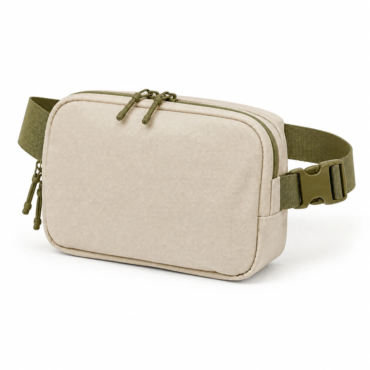 Gürteltasche 22 x 15 x 7 cm aus Textilgewebe Beige Olivgrün mit Reißverschluss für Alltag und Freizeit