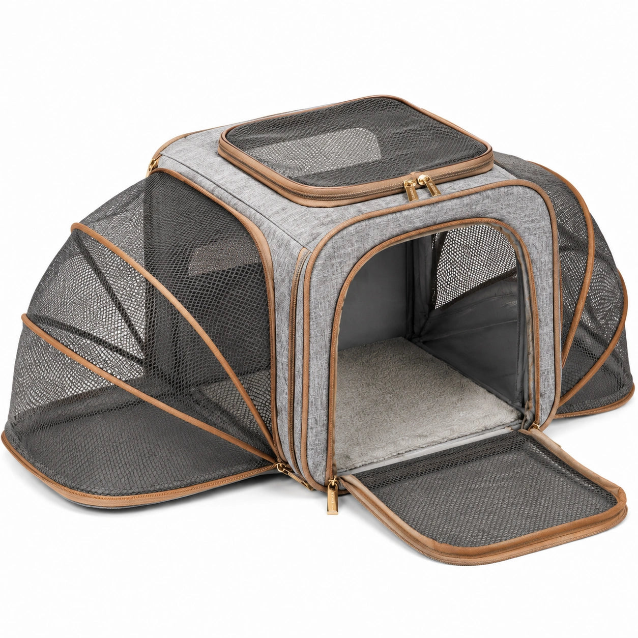 Haustier-Transportbox 50 x 32 x 32 cm aus Textil in Grau mit Netzfenstern faltbar