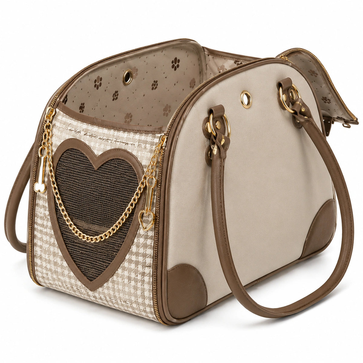 Tiertransporttasche 45 x 25 x 30 cm aus Kunstleder in Beige Braun mit Belüftung