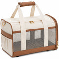 Haustier-Transporttasche 45 cm aus Textil in Creme/Braun mit Netzfenstern und Reißverschluss