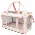 Tiertransporttasche 45 x 28 x 30 cm aus Polyester in Creme Rosa mit Netzfenstern und Schultergurt