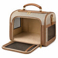 Transporttasche für Haustiere 45 x 30 x 30 cm Beige Braun Textil mit Netzfenstern und Tragegriff
