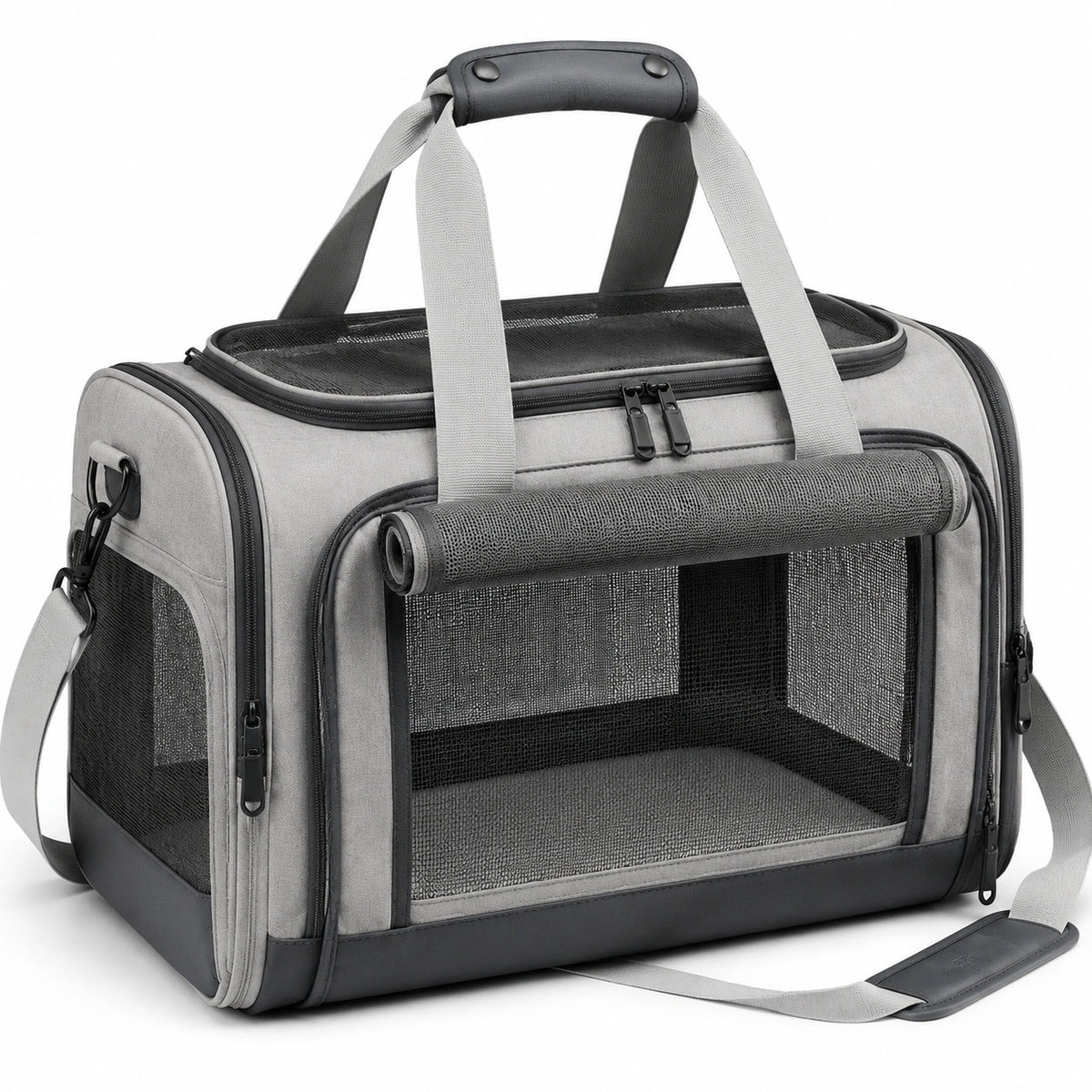 Tiertransporttasche 50 x 30 x 32 cm aus Textil in Grau Schwarz mit Netzfenstern