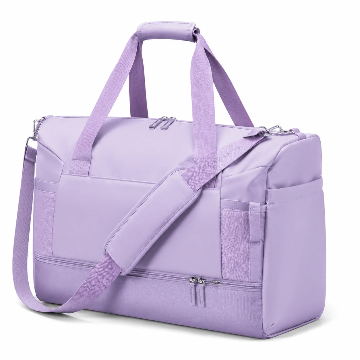 Sporttasche 45 x 25 x 25 cm aus Polyester in Flieder mit Schultergurt und Fächern