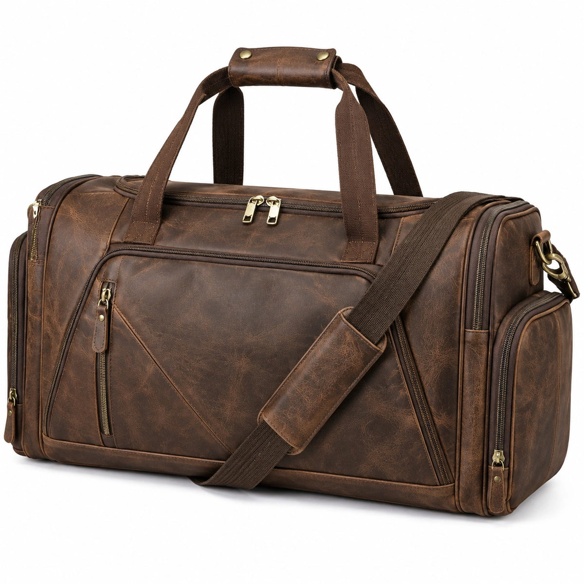 Reisetasche 50 cm aus Kunstleder Braun mit Reißverschluss und Schultergurt