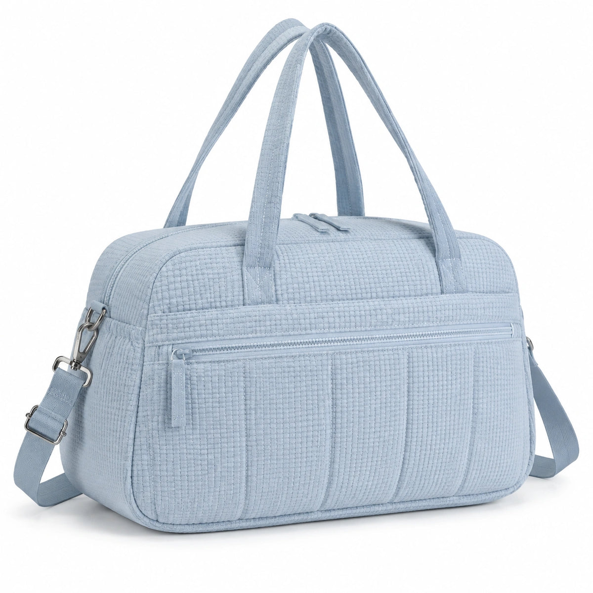 Reisetasche 45 x 22 x 28 cm aus Textil Hellblau mit Steppstruktur und Schultergurt