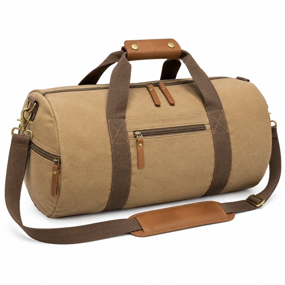 Reisetasche 50 x 25 x 25 cm Canvas Beige Braun mit Schultergurt