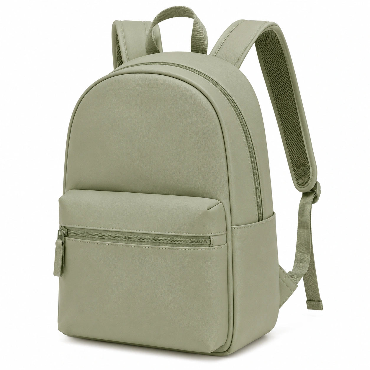 Rucksack 40 cm aus Kunstleder in Salbeigrün mit Reißverschlüssen für Alltag und Freizeit