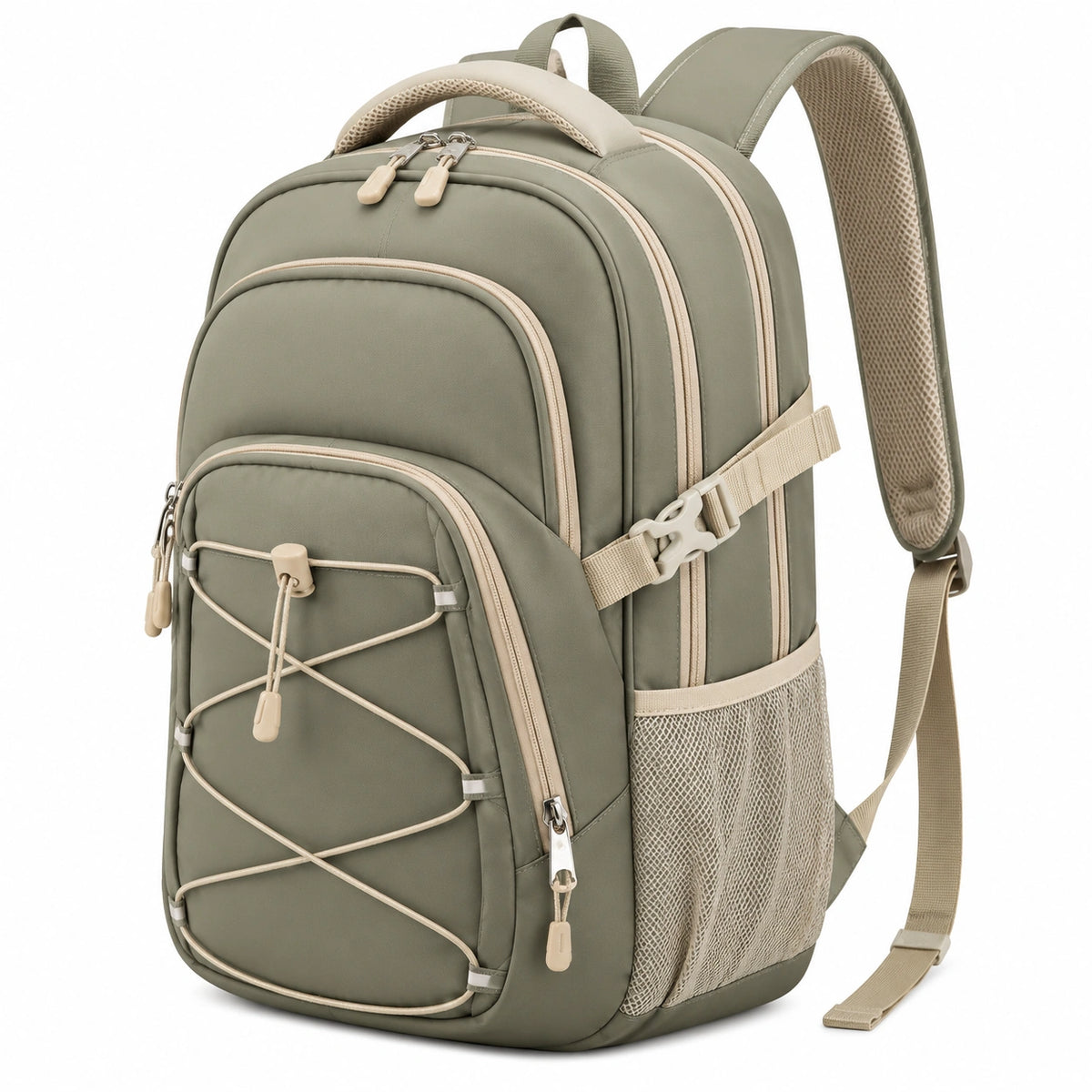 Rucksack 32 x 18 x 45 cm Textilgewebe Olivgrün für Alltag und Reise mit Mehrfachfächern
