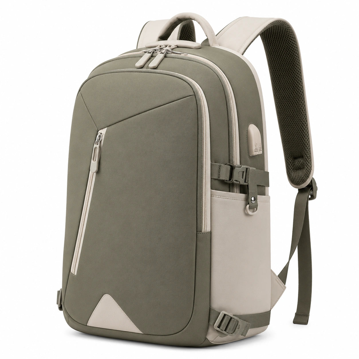 Laptop-Rucksack 48 x 32 x 18 cm aus Polyester olivgrün-beige mit gepolsterten Trägern für Alltag und Reisen