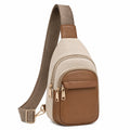 Umhängetasche 17 x 8 x 31 cm aus Textil und Kunstleder Beige Braun mit verstellbarem Schultergurt