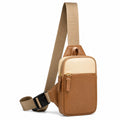 Umhängetasche 17 x 8 x 30 cm Kunstleder Beige Braun für Alltag mit verstellbarem Schultergurt