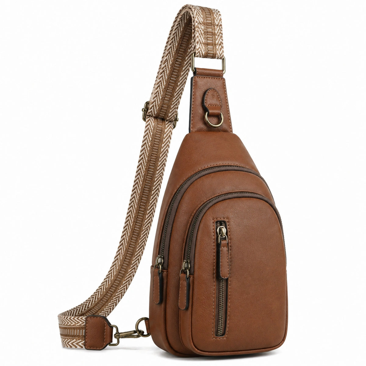 Brusttasche 18 x 8 x 31 cm aus Kunstleder Braun mit verstellbarem Schultergurt für Alltag
