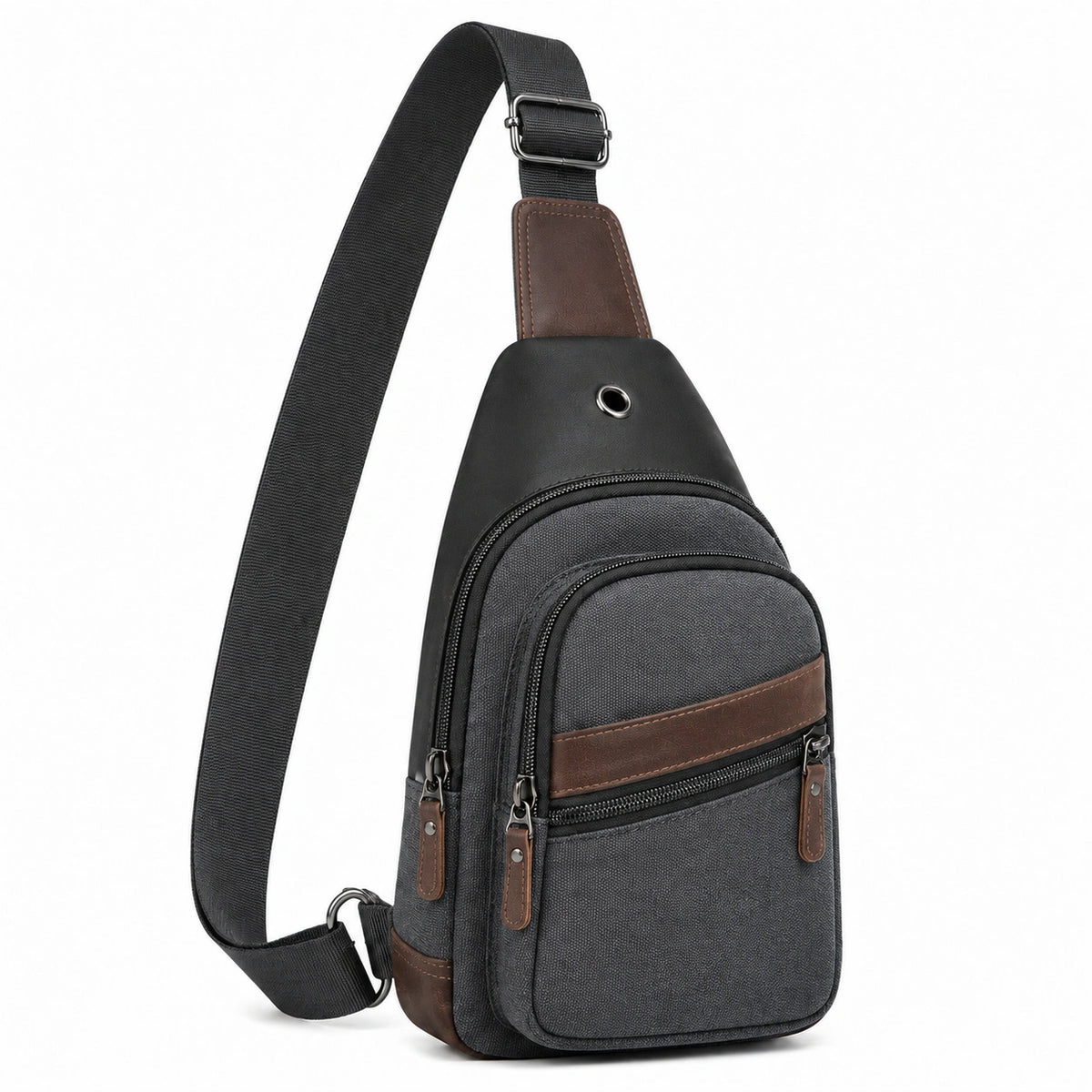 Umhängetasche 18 x 8 x 32 cm aus Textil schwarz braun mit verstellbarem Schultergurt